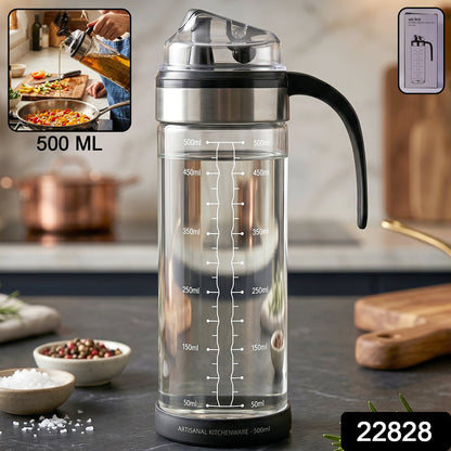 Packaging of glass oil dispenser bottle with measurement marks