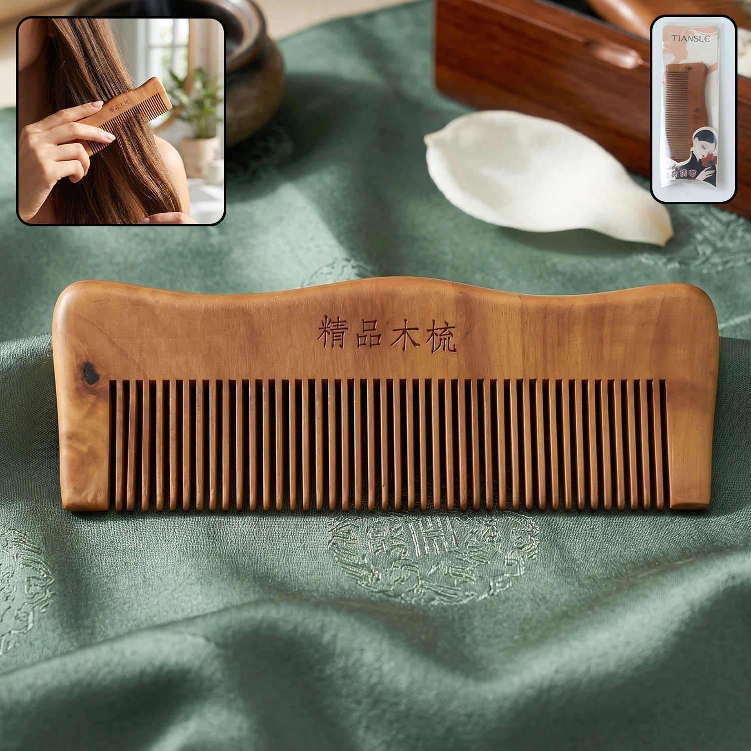 Anti-static wooden comb ideal for detangling and scalp massage