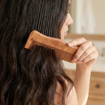 Men and women using wooden comb for daily hair care