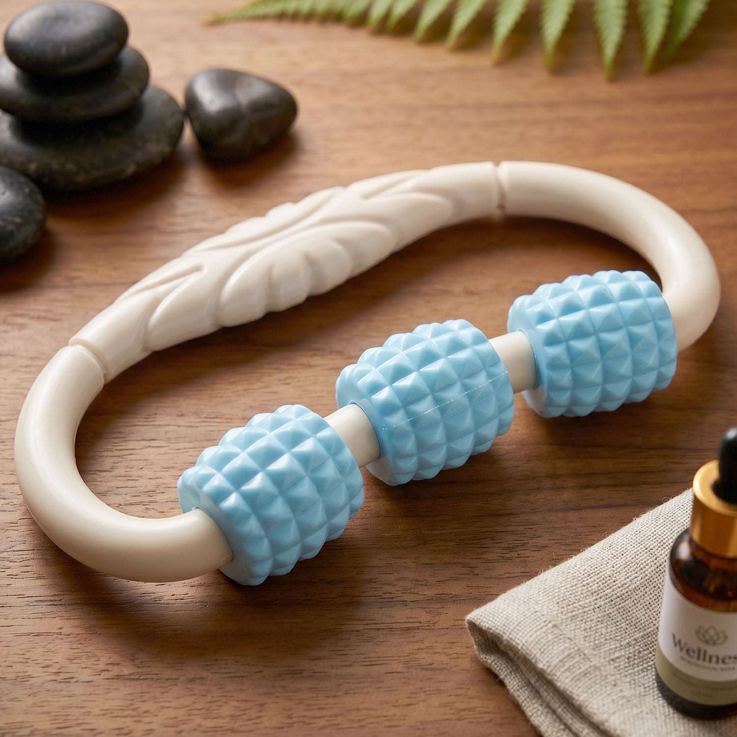 Handheld 3 roller body massager for muscle relaxation