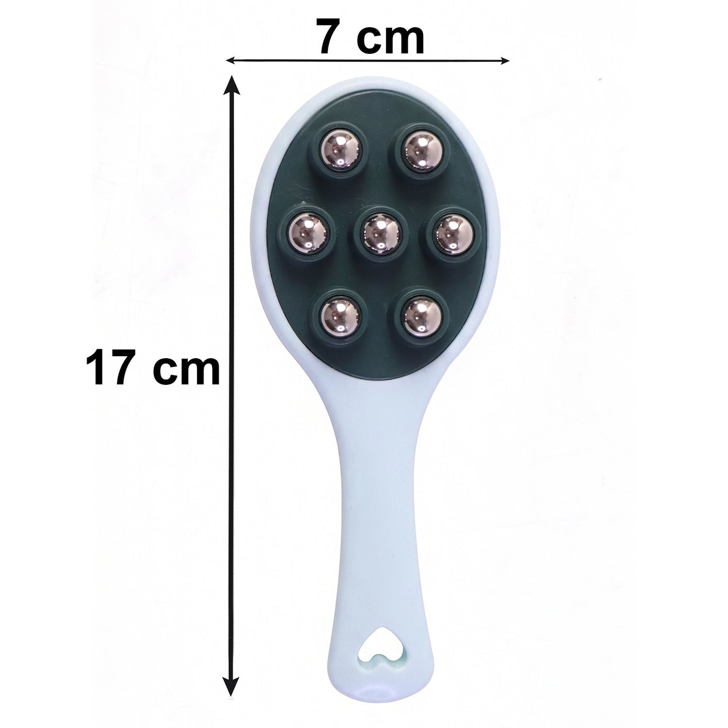Size guide demonstrating compact roller ball massager dimensions.