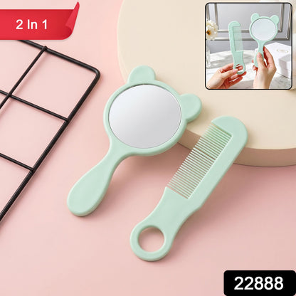 Travel-friendly comb and mirror grooming set with pastel finish