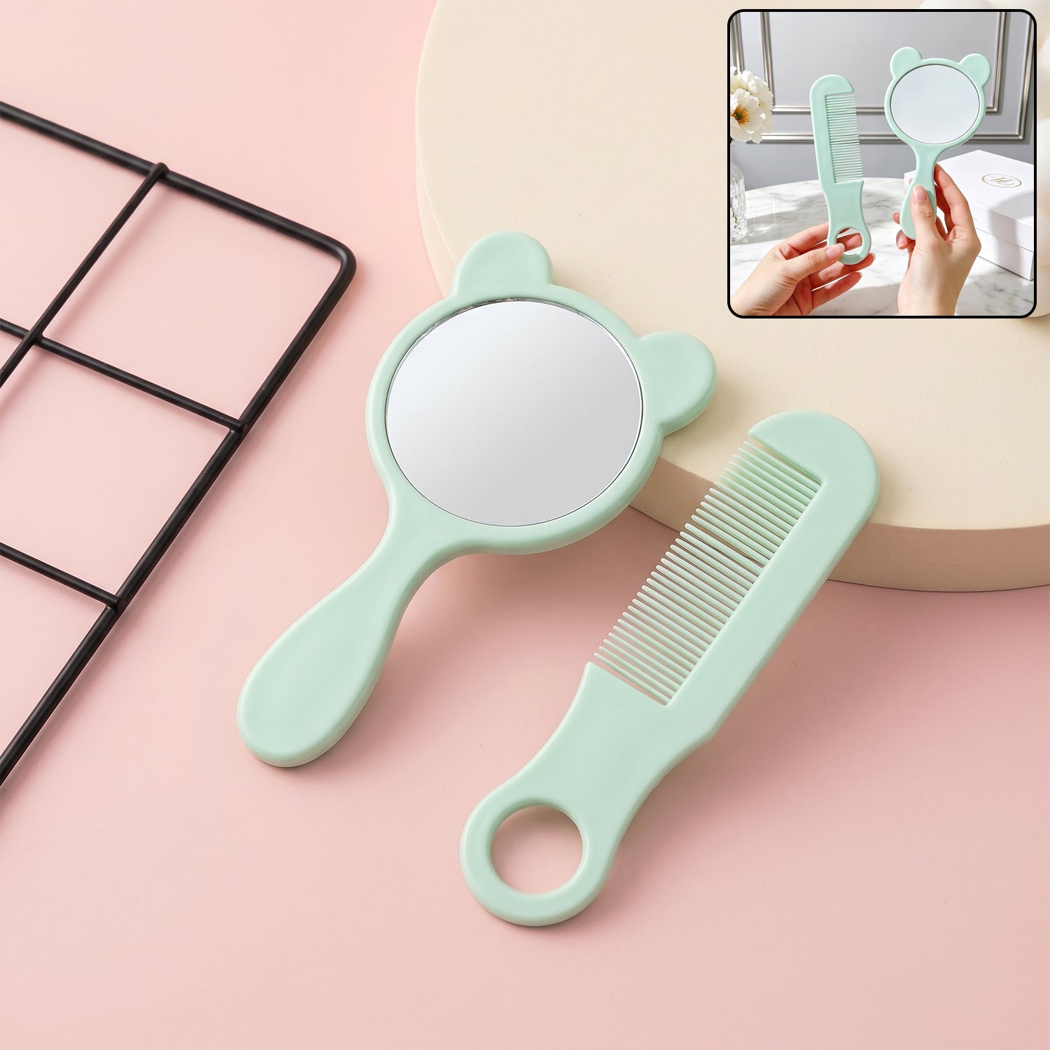 Girls handheld vanity set with mirror and comb