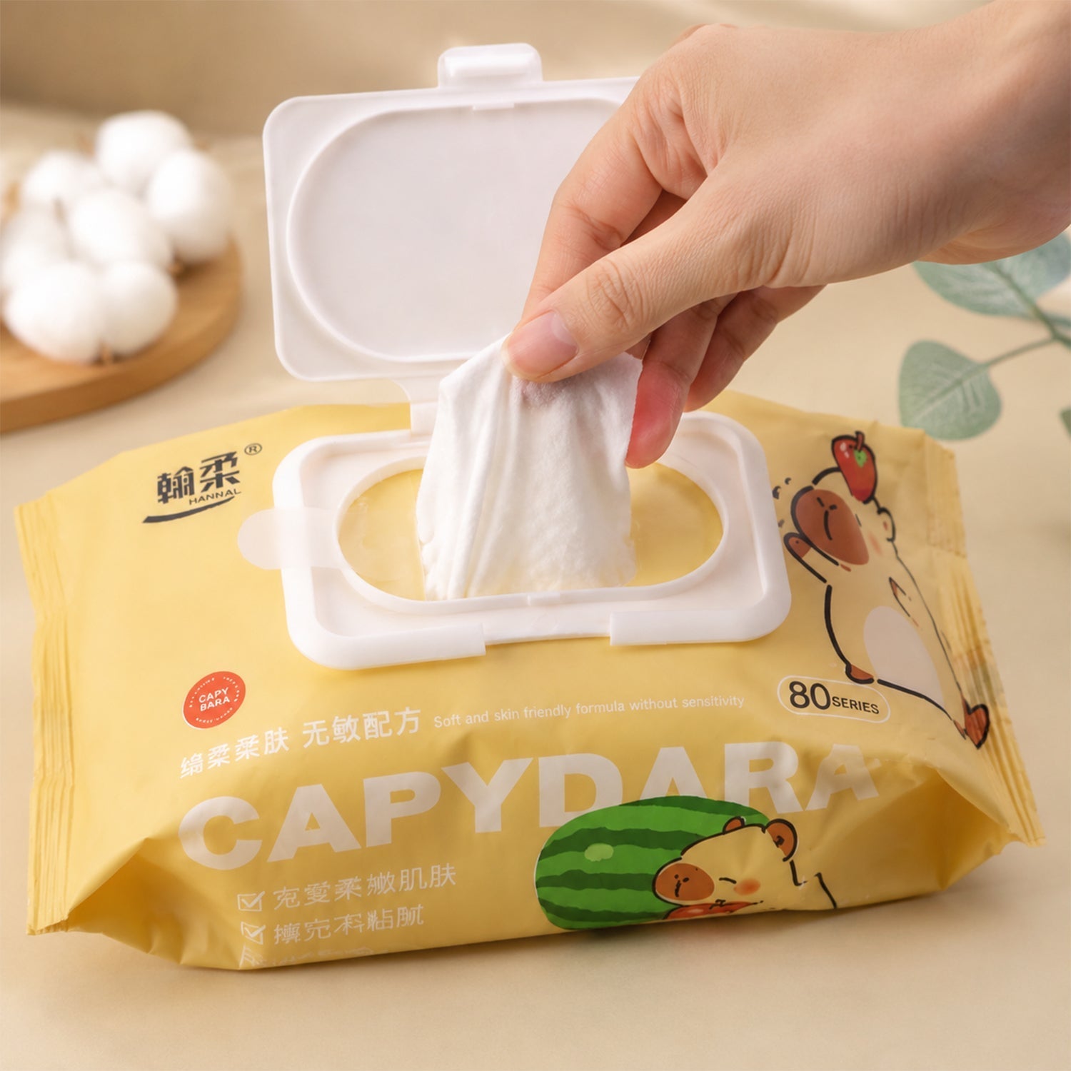 Wet wipes used for cleaning baby's hands
