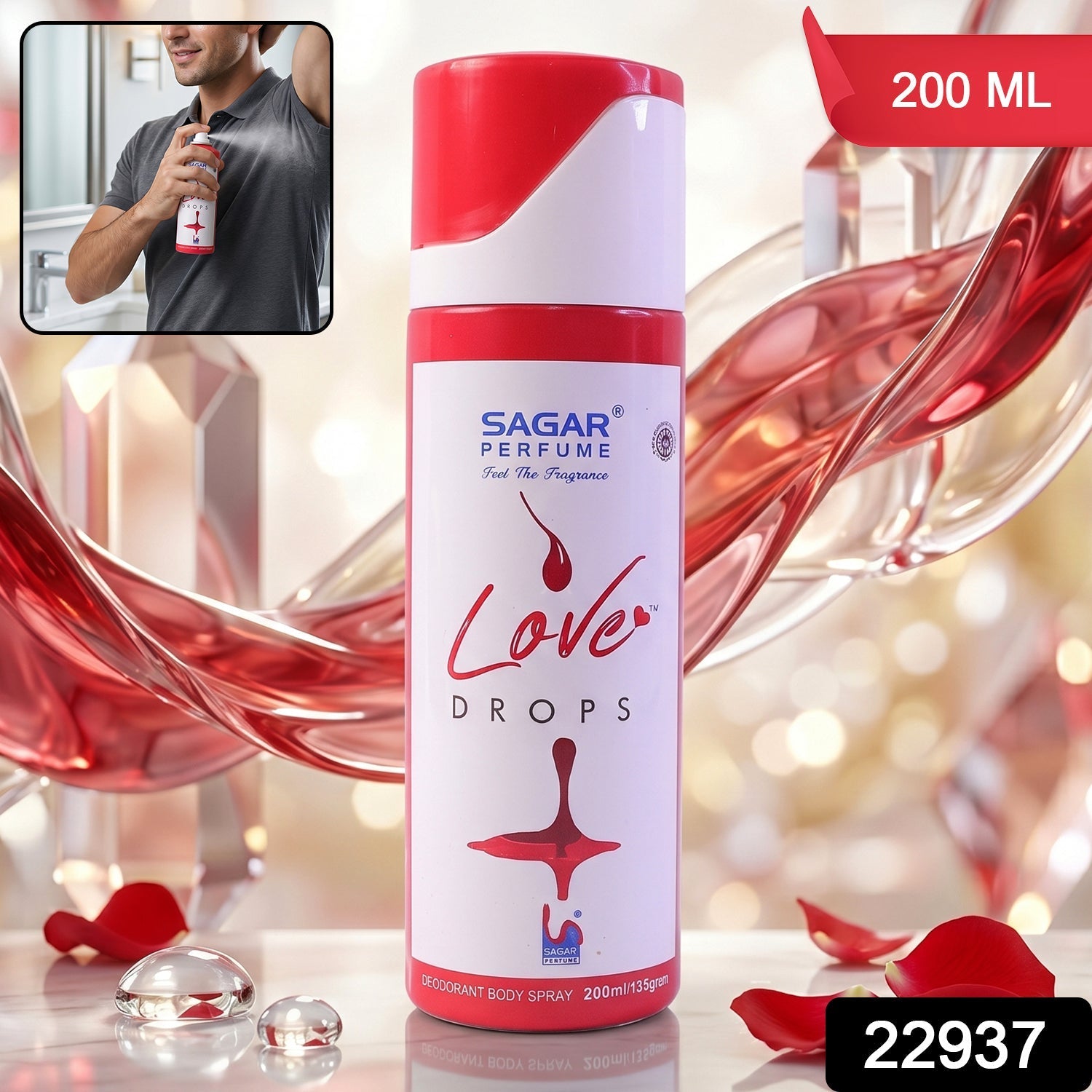 200ml Love Drops body spray pack with romantic fragrance