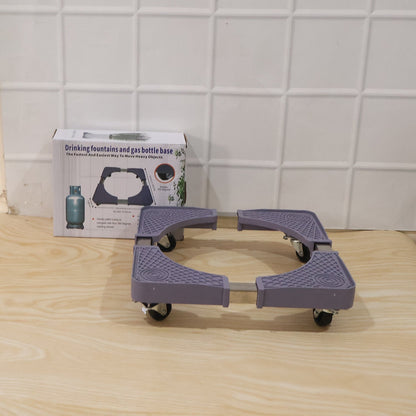 Washing machine on adjustable stand in laundry room