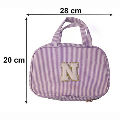 Size guide for travel toiletry organizer showing dimensions