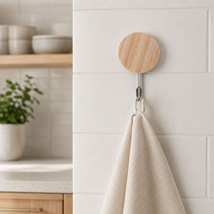 Hanging hooks in use on wall