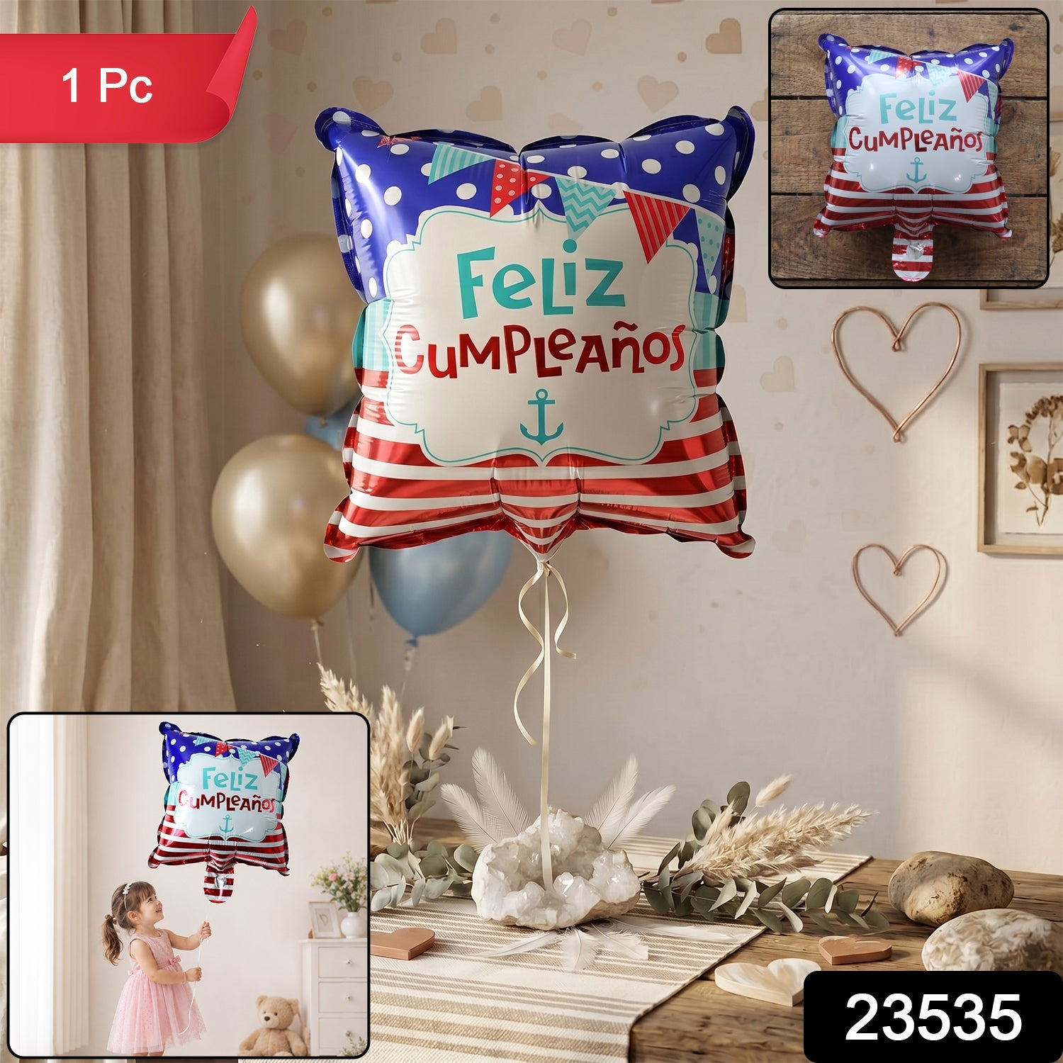 Square Feliz party decor balloon for birthdays