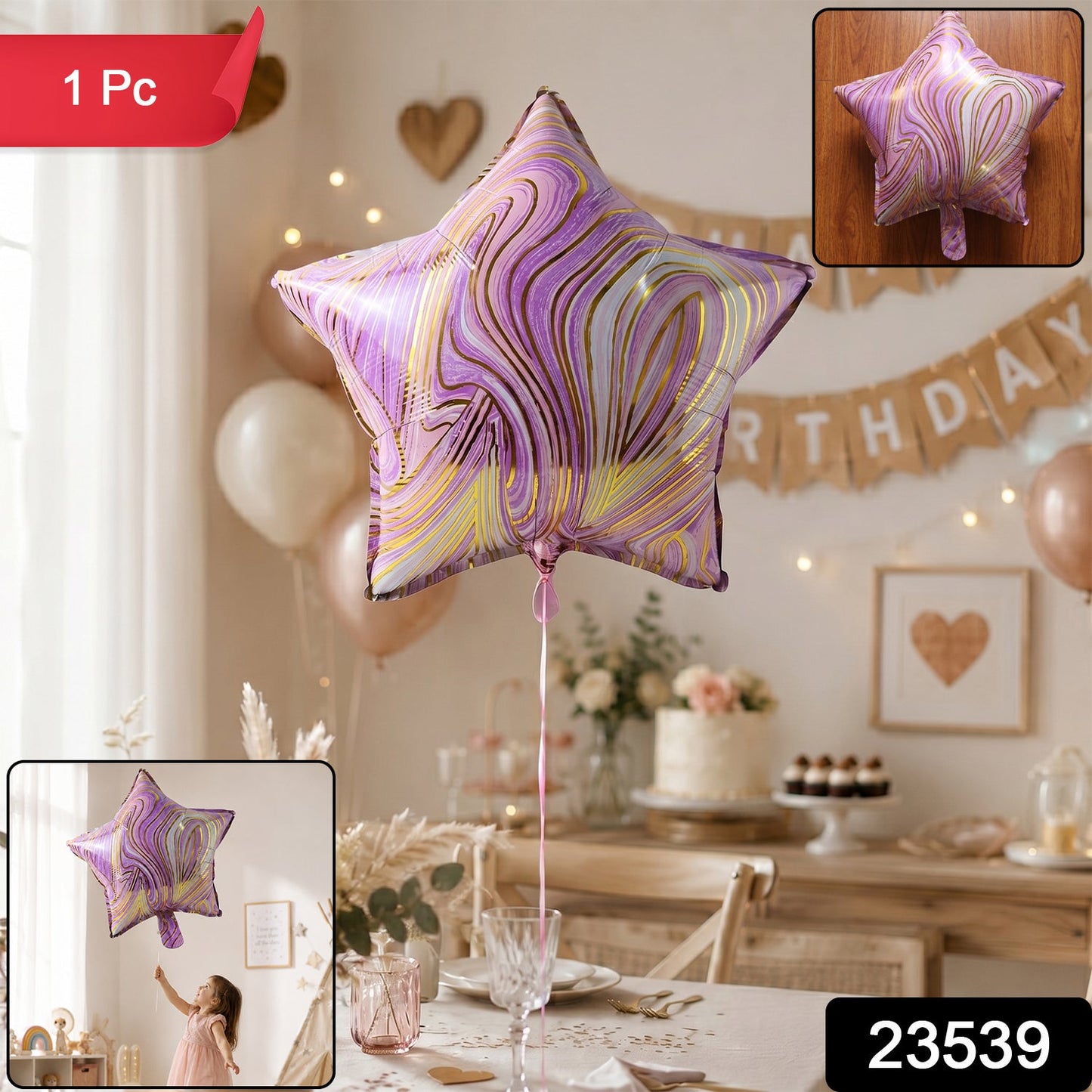 Vibrant star marble balloon with shiny surface