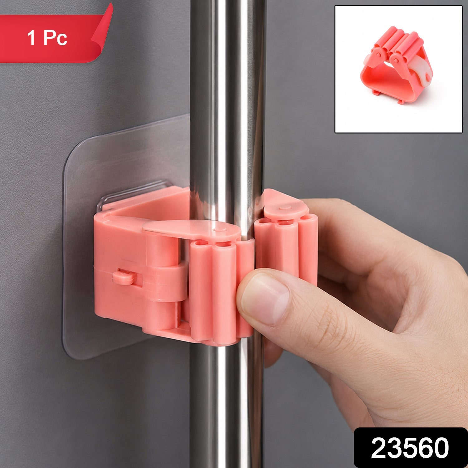 Pack of wall-mounted broom holder clips, space-saving design