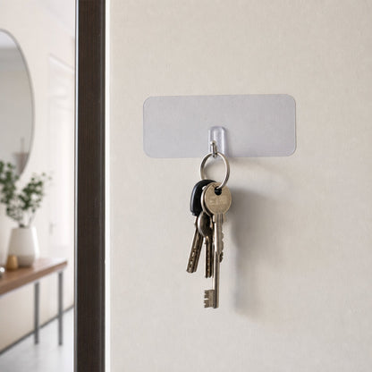 Keys hanging on transparent wall hook for organization