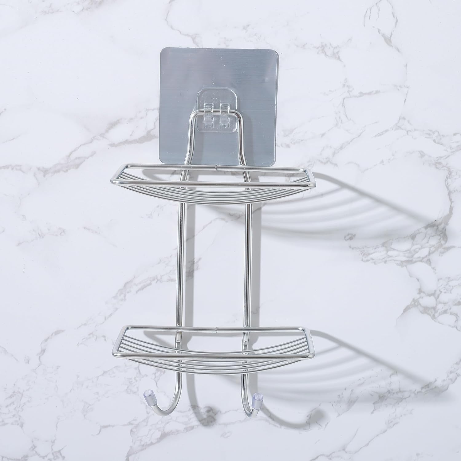 Adhesive hook holding rack illustration