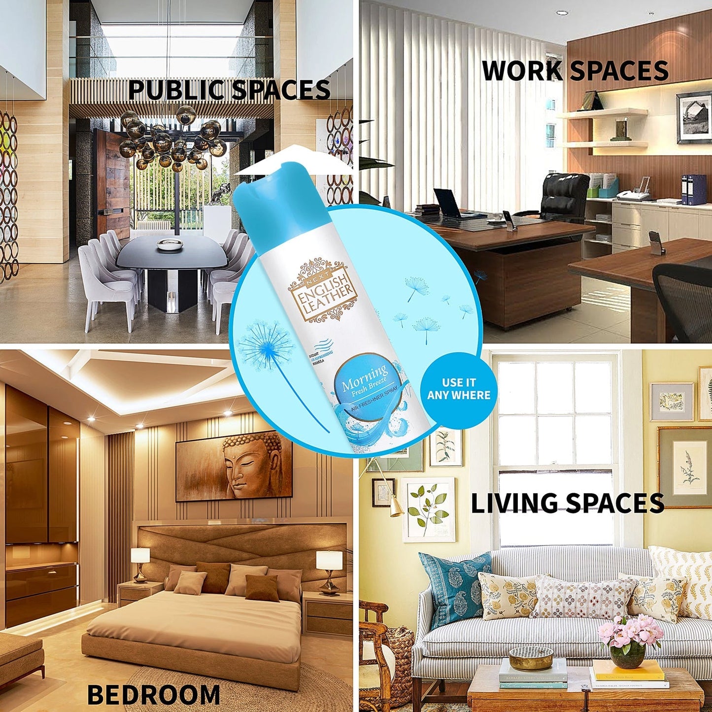 Room setting with freshener spray for a clean environment