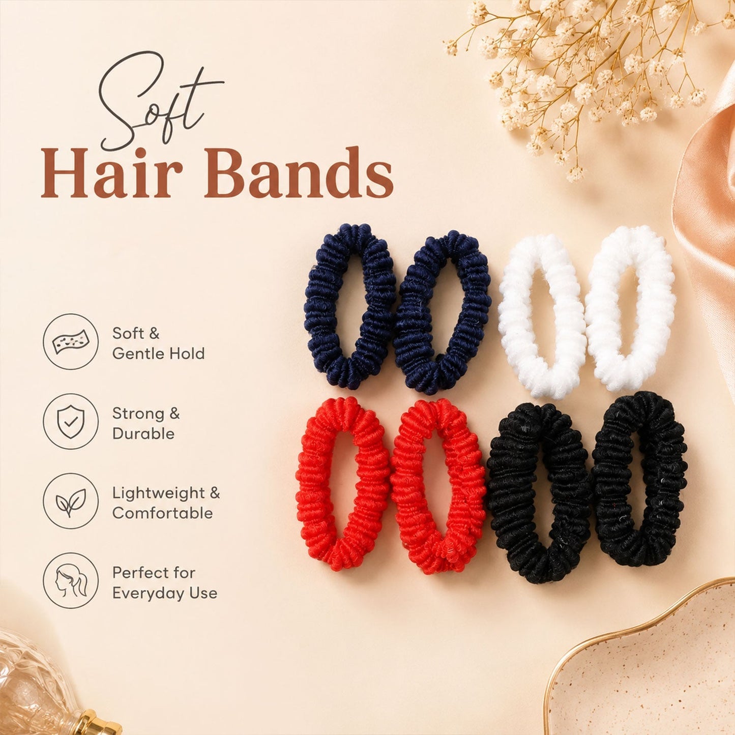 Soft stretchable hair bands suitable for all hair types