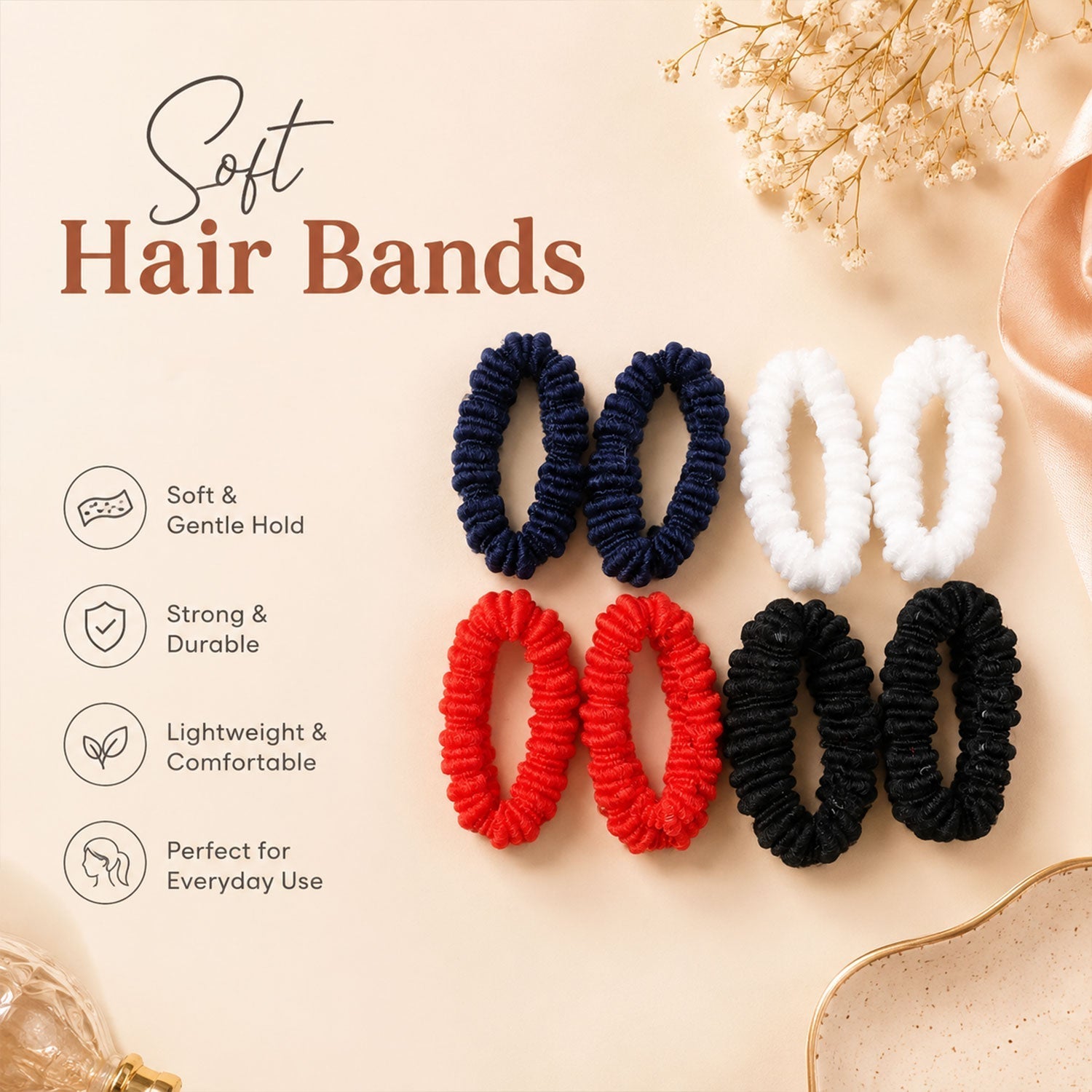 Soft stretchable hair bands suitable for all hair types