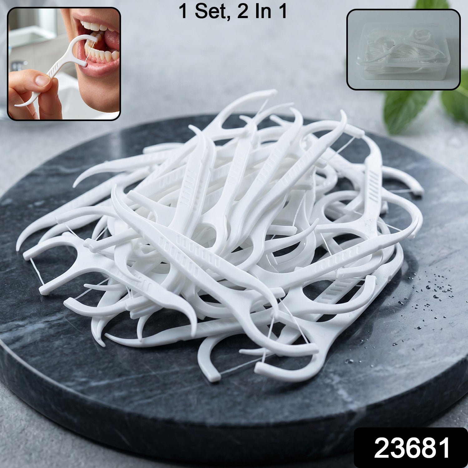 Compact pack of dental floss & toothpick sticks for travel