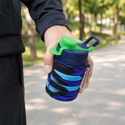Leakproof silicone water bottle with flip top lid and easy carry loop