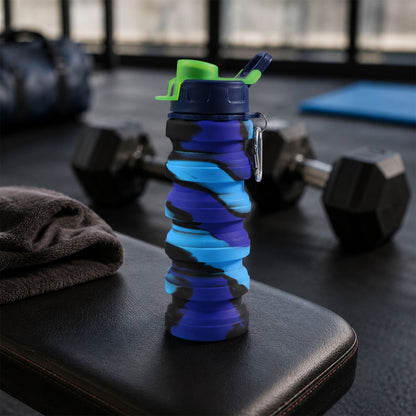 Foldable silicone water bottle with carabiner clip for easy attachment