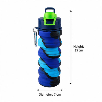 Travel-friendly collapsible silicone water bottle with white background