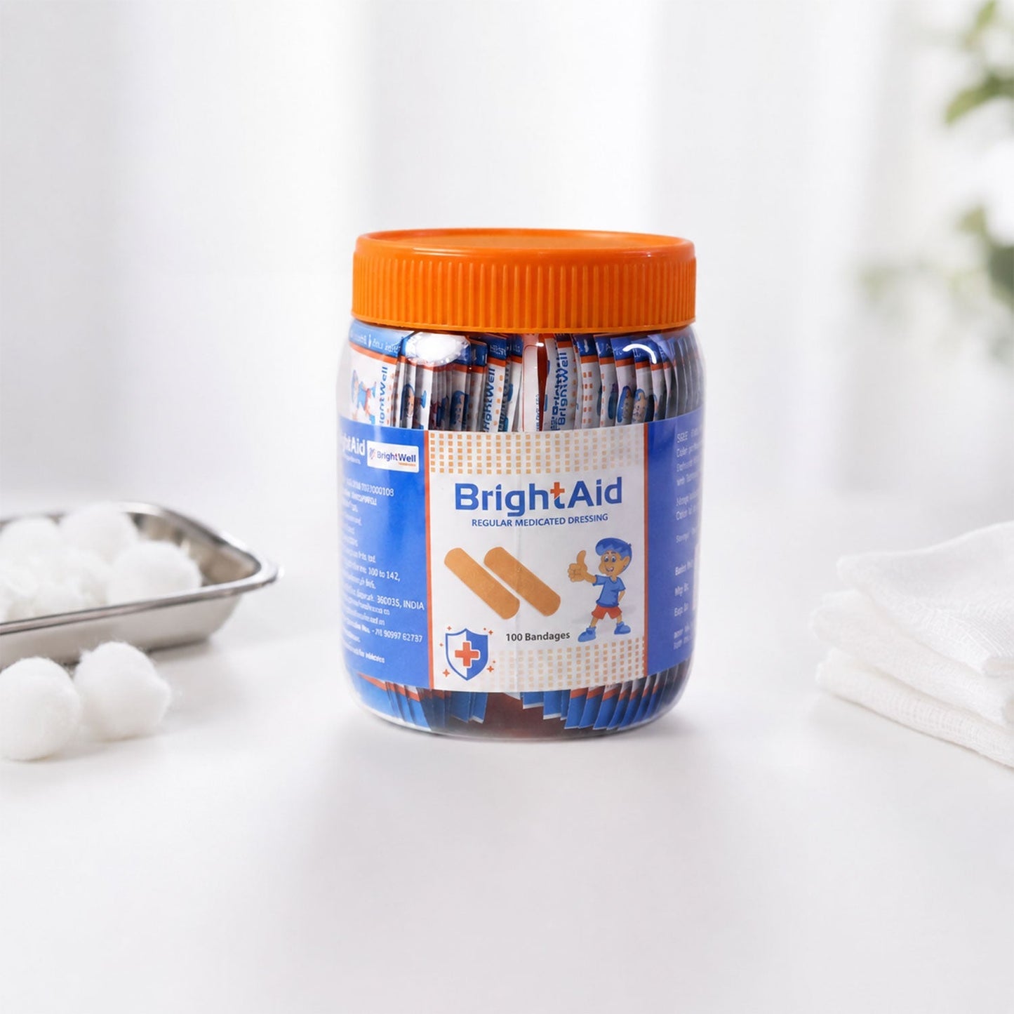 First aid adhesive bandages in use on skin