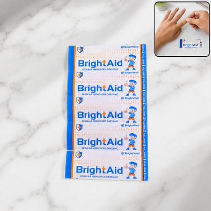 BrightAid adhesive bandages pack for minor wound protection.