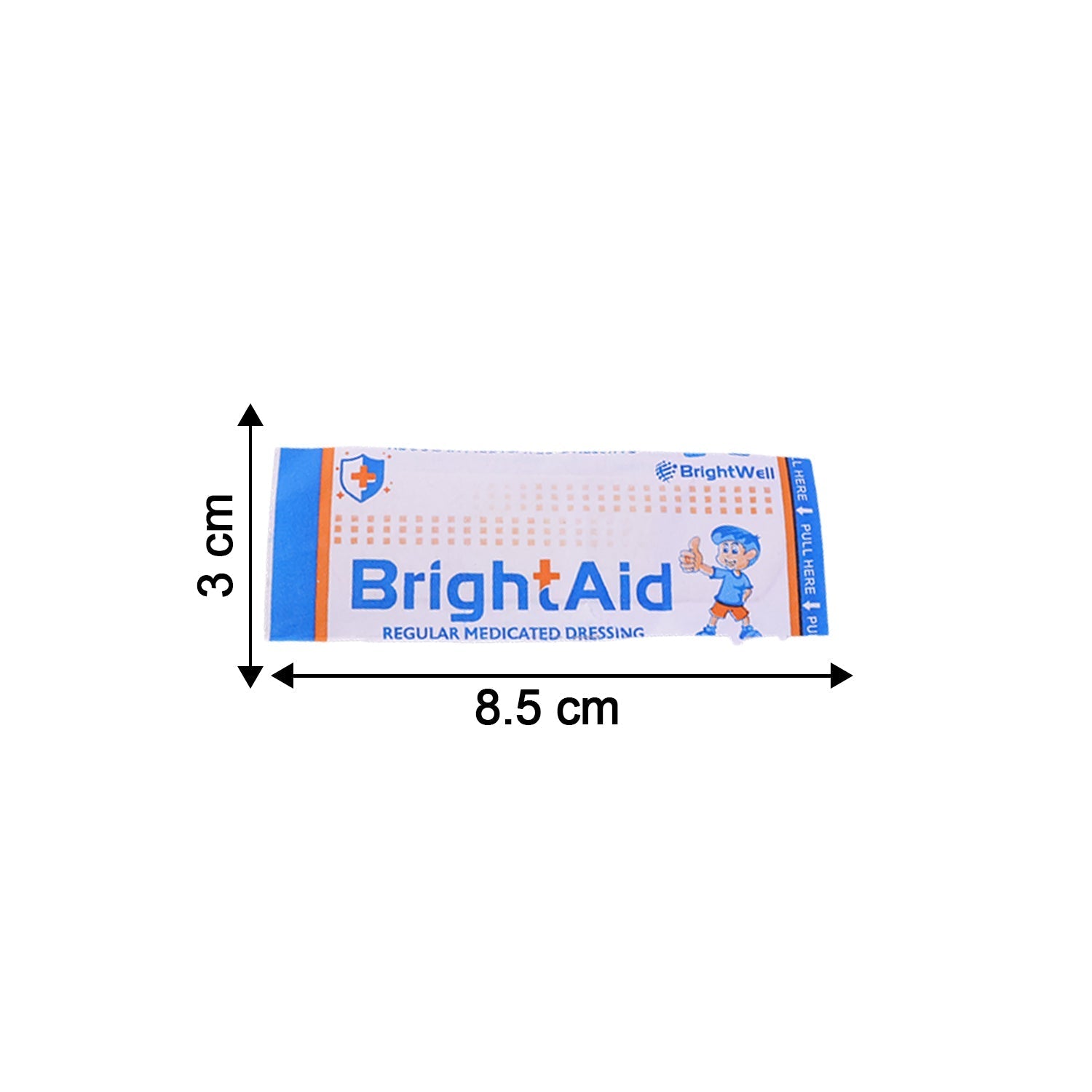 Size and dimensions of BrightAid adhesive bandage.