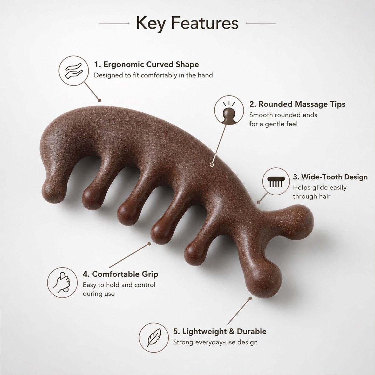 Handheld wooden acupressure scalp massage comb