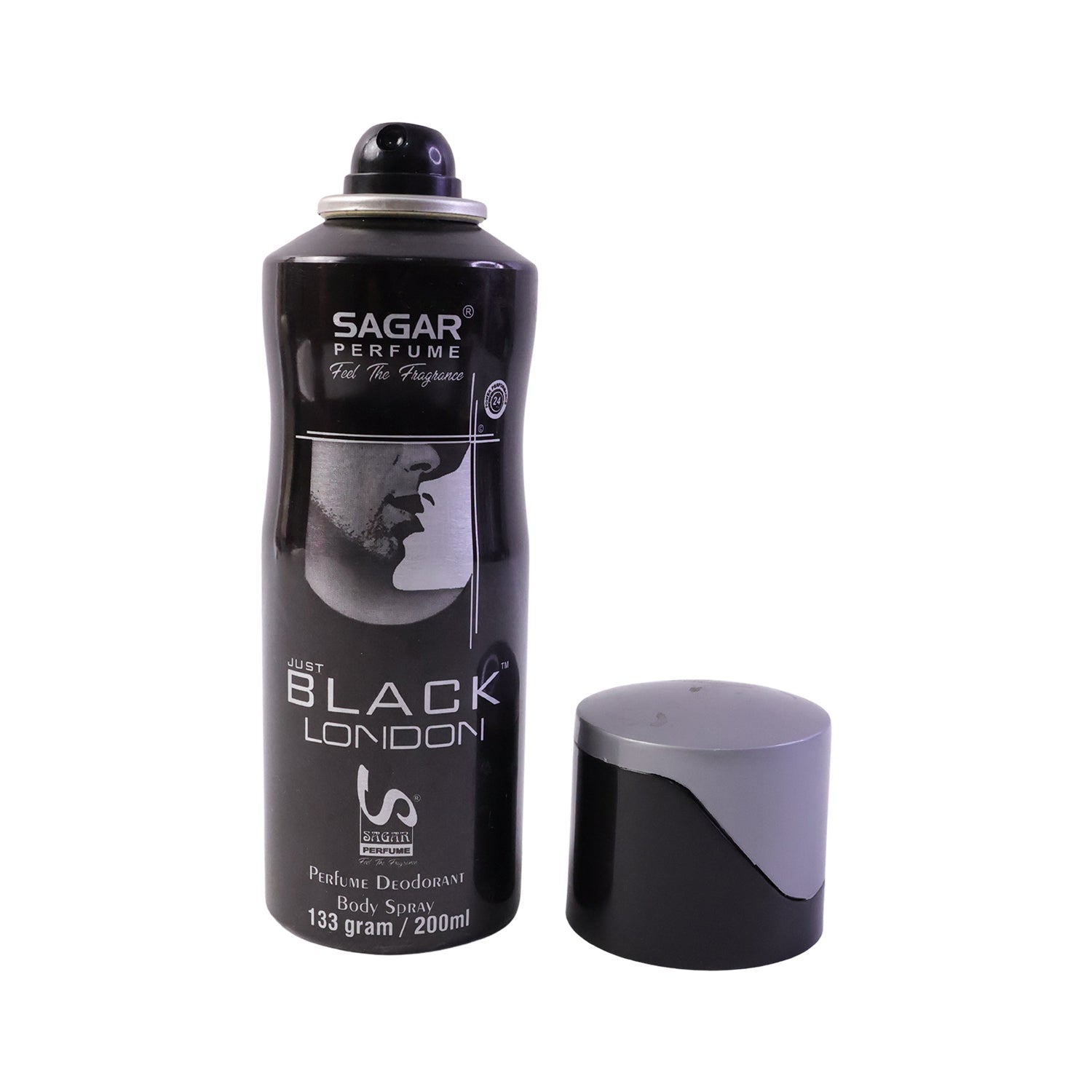 White background showing 200ml men's body spray can