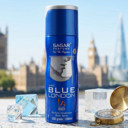 Just Blue London men's perfume body spray, long lasting freshness
