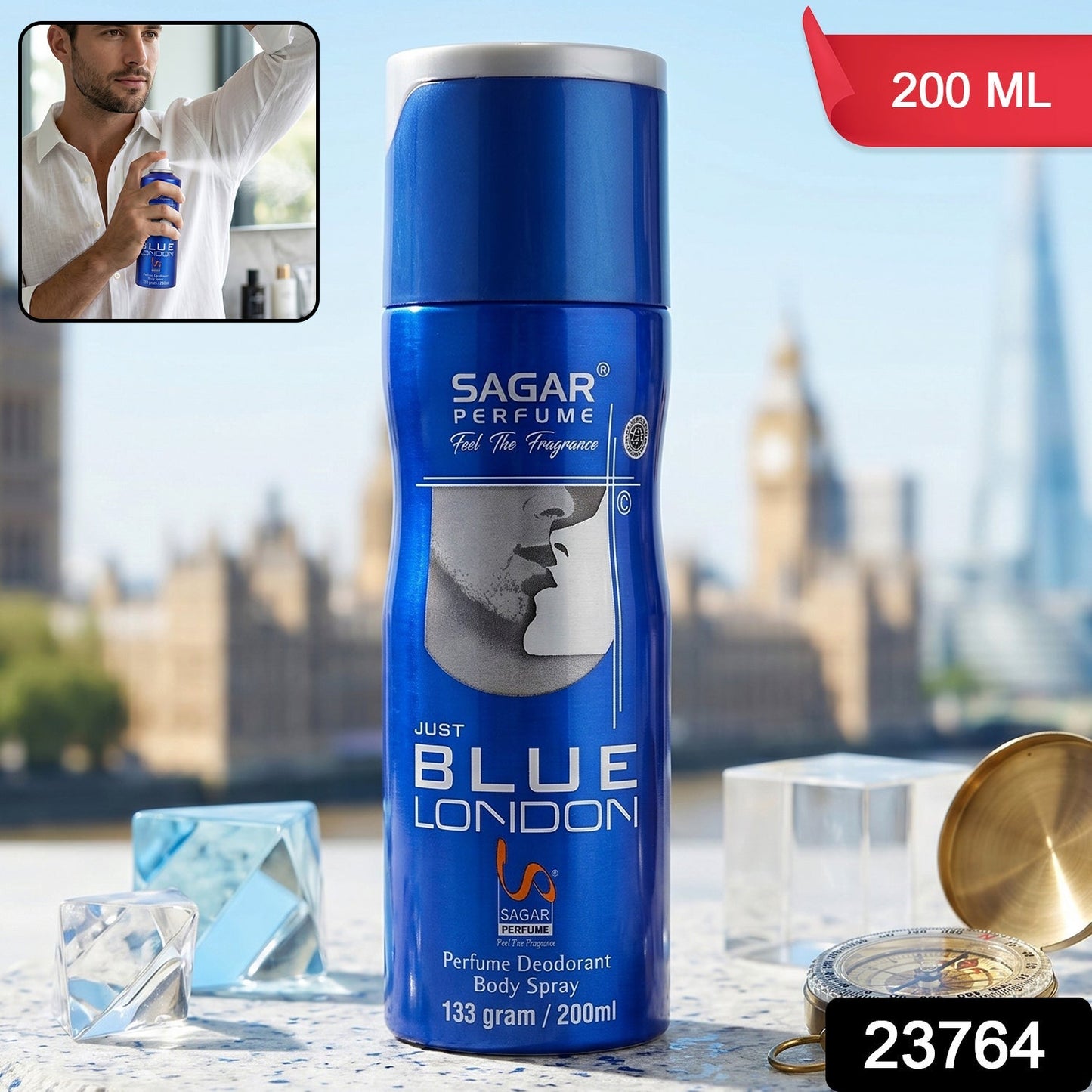Blue London body spray pack for men, masculine fragrance