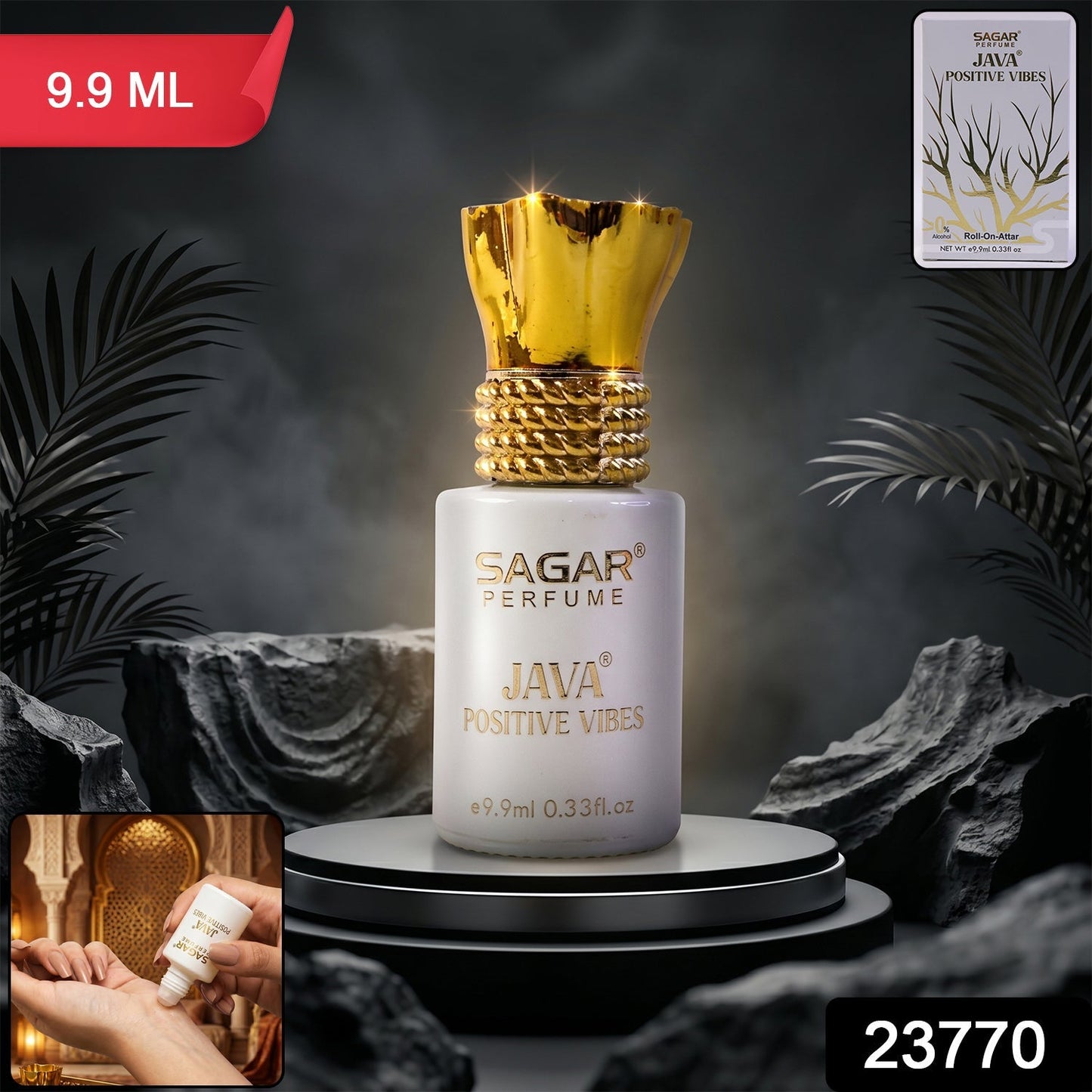 Positive Vibes attar pack with travel-sized perfume oil bottle