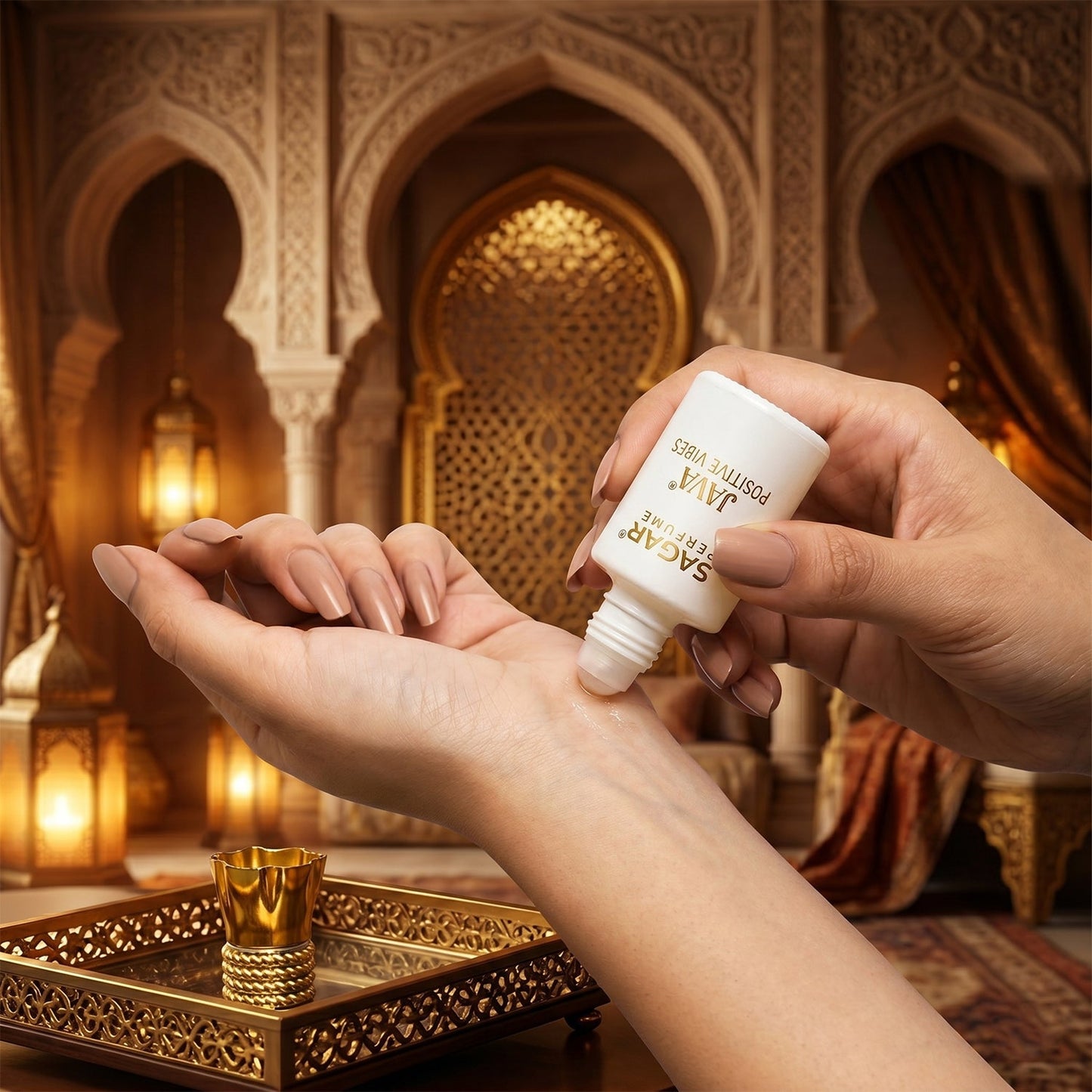 Application of perfume oil on pulse point