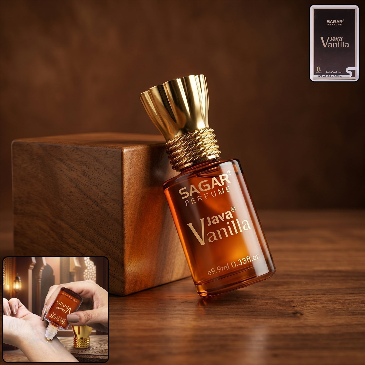 Java Vanilla roll on attar oil in elegant gold bottle