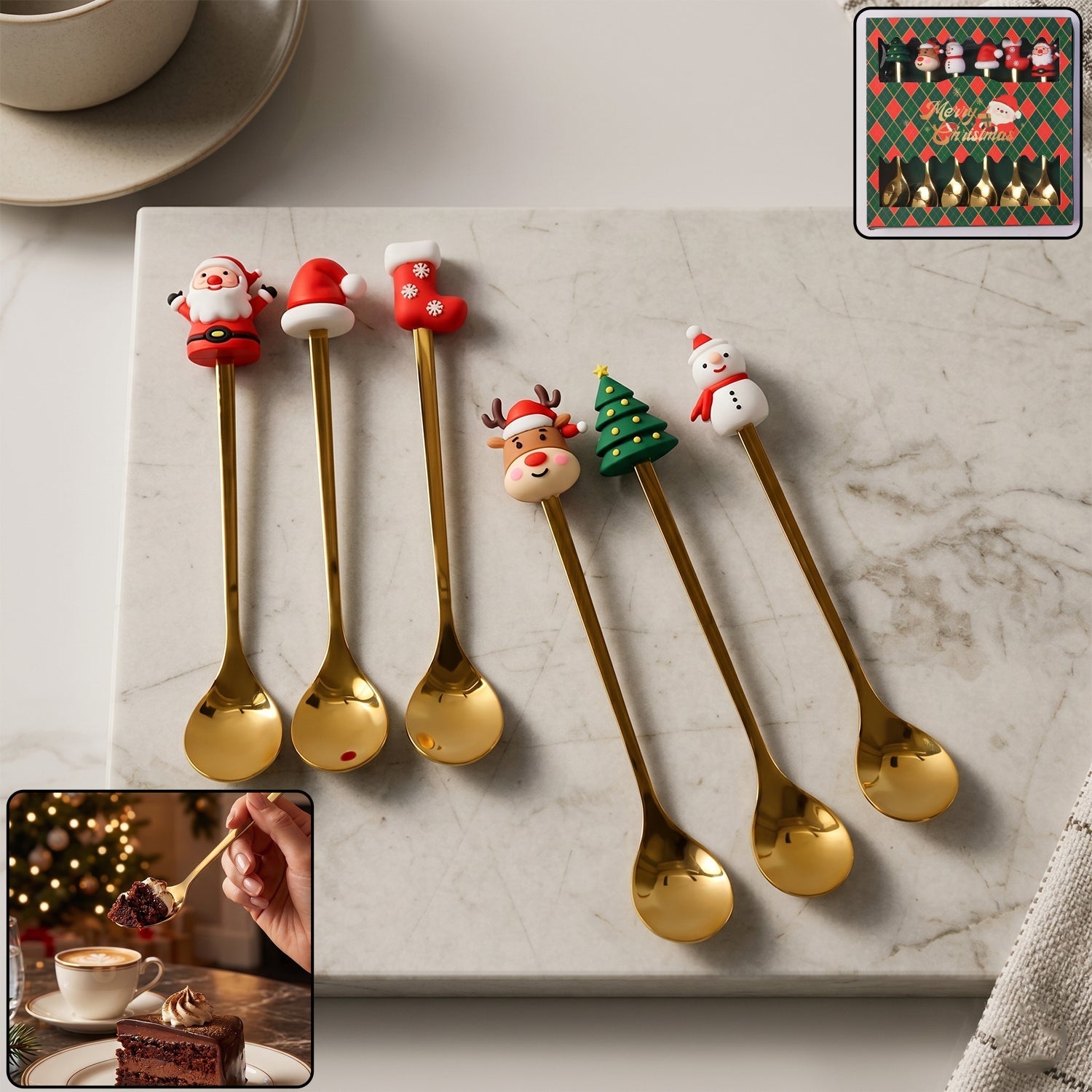 Golden cartoon spoon set 6pc with attractive design