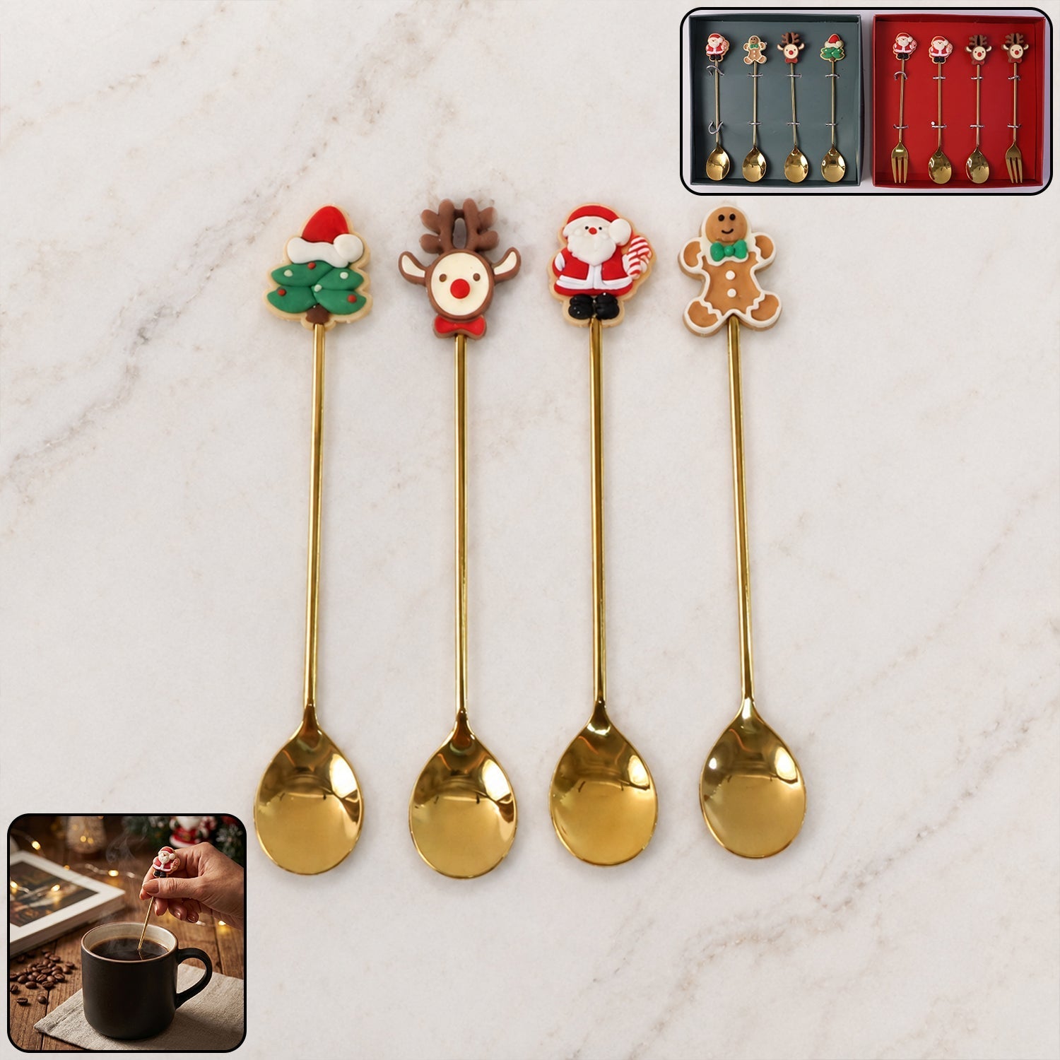 Mix golden cartoon spoon set with playful design for kids and adults