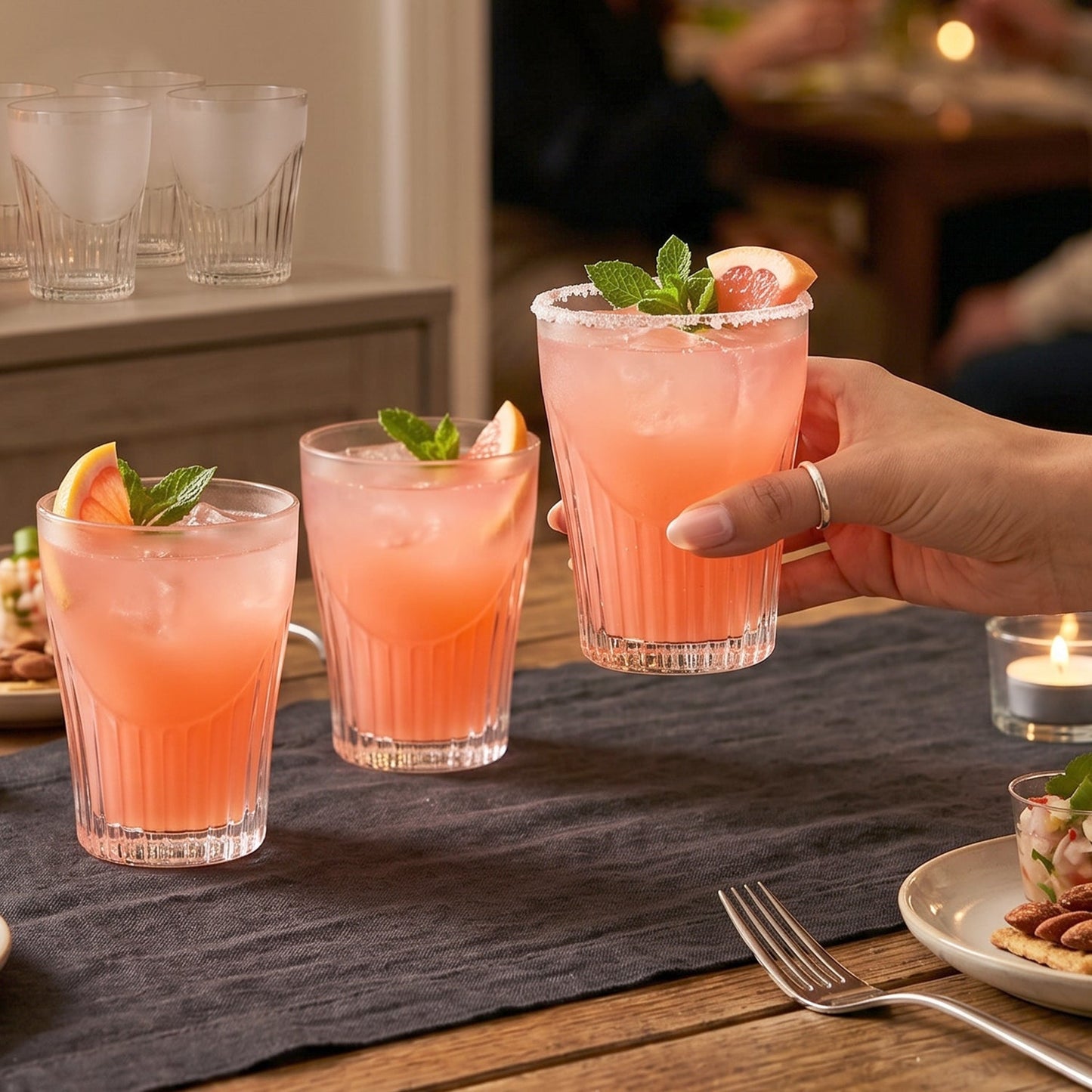 Plastic tumblers in use for serving drinks at a gathering