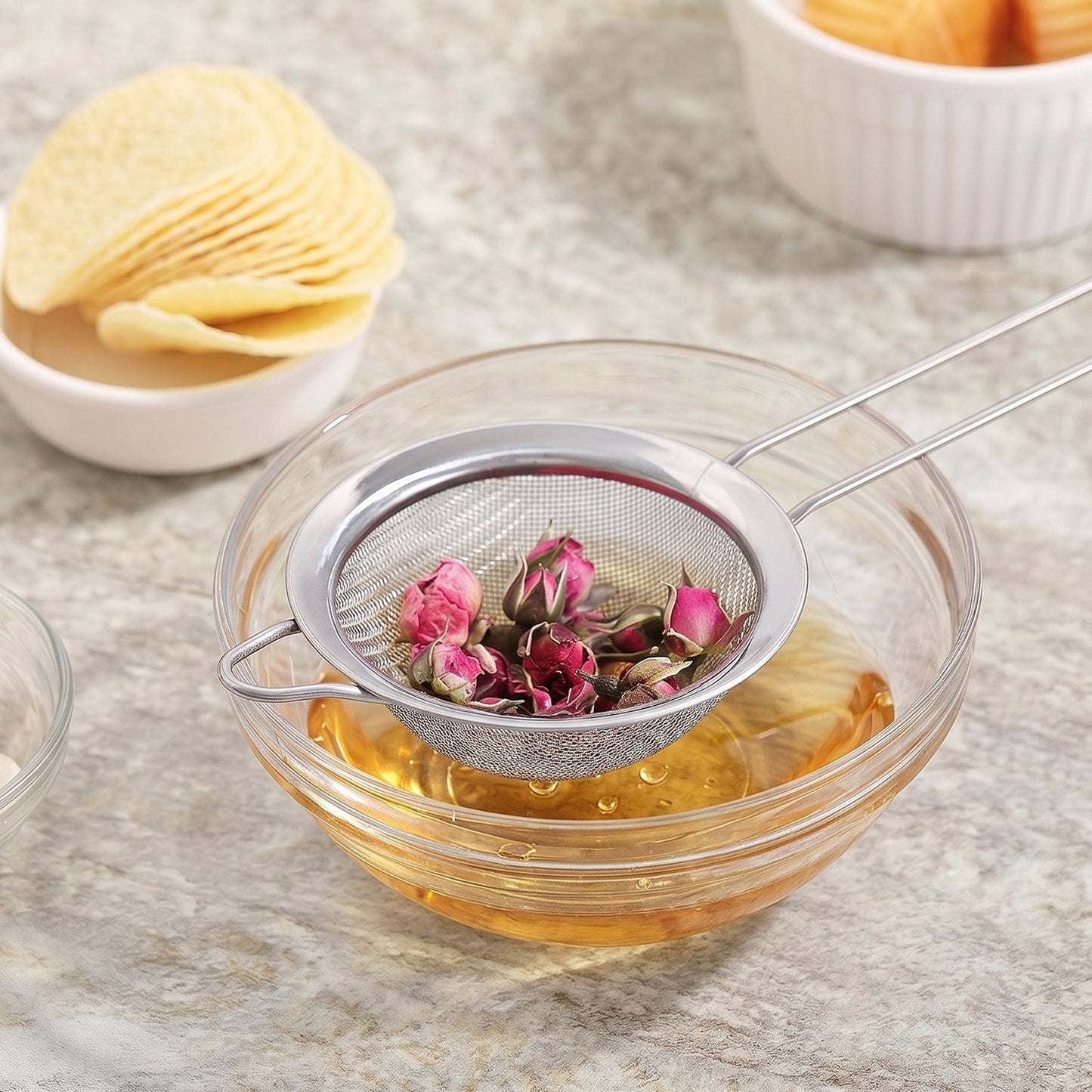 Detailed view of fine mesh sieve tea strainer design
