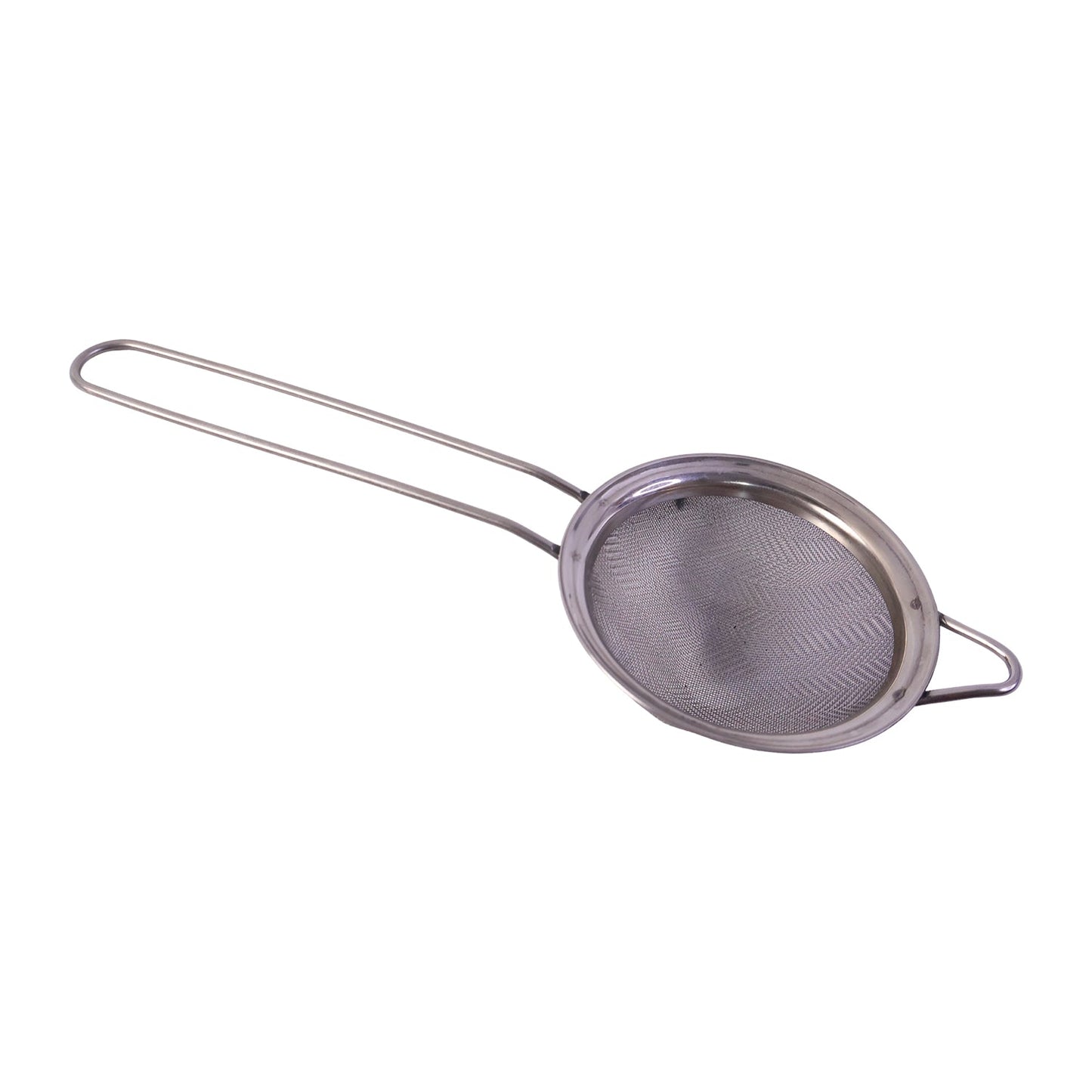 Stainless steel tea strainer on a white background