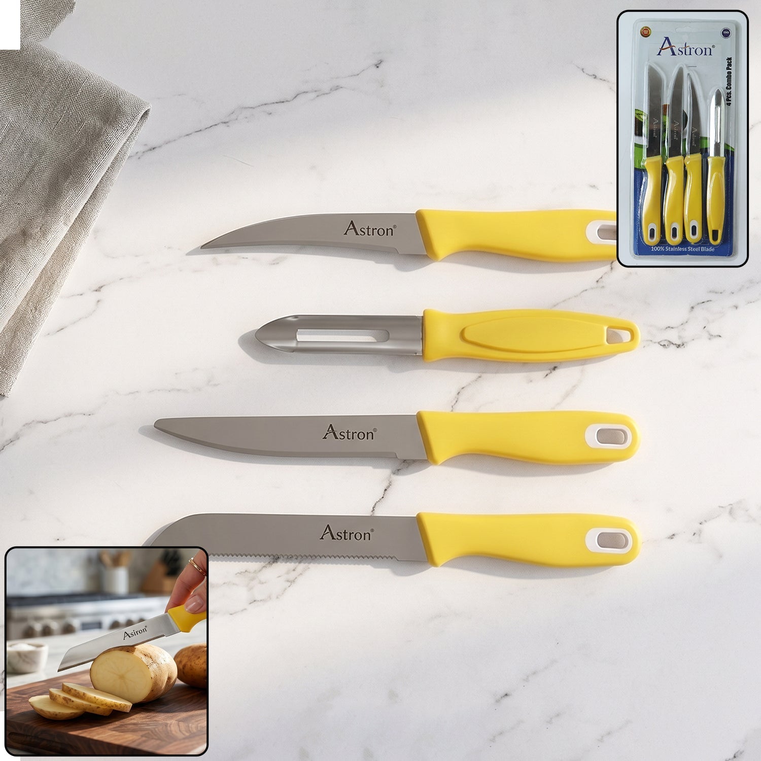 Stainless steel kitchen knife and peeler combo set design