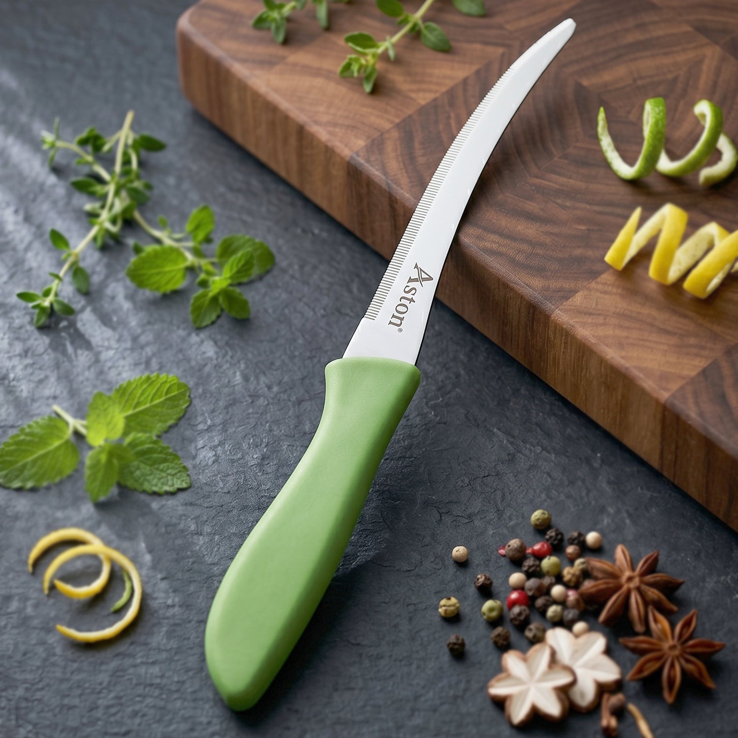 Mix design 8 inch stainless steel kitchen knife with curved serrated blade