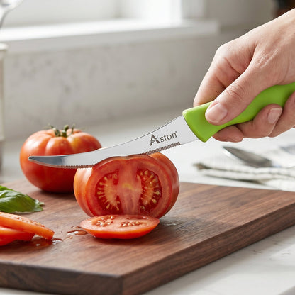 Kitchen knife in use for cutting vegetables or fruits