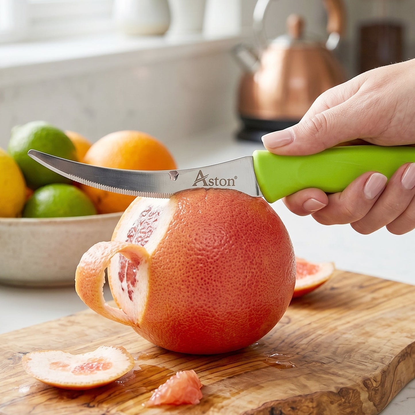 Kitchen knife chopping vegetables in use