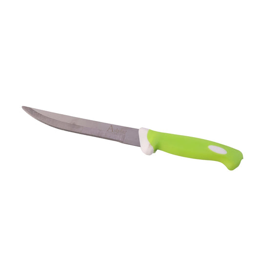 9-inch stainless steel kitchen knife with plastic handle on white background