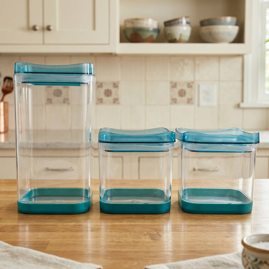 Set of 3 airtight plastic food storage containers with flip-lock lids for kitchen organization