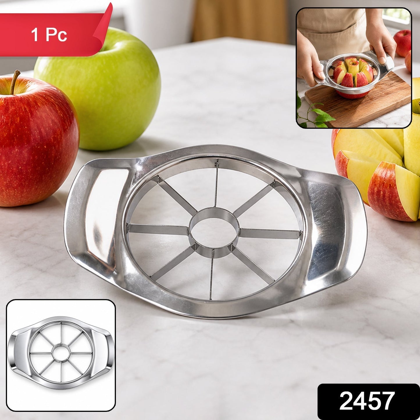 Apple cutter and corer packaged for kitchen use