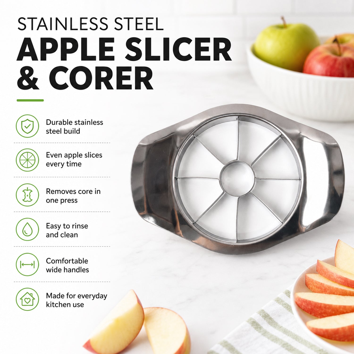 Close-up of blades on apple slicer highlighting sharp design