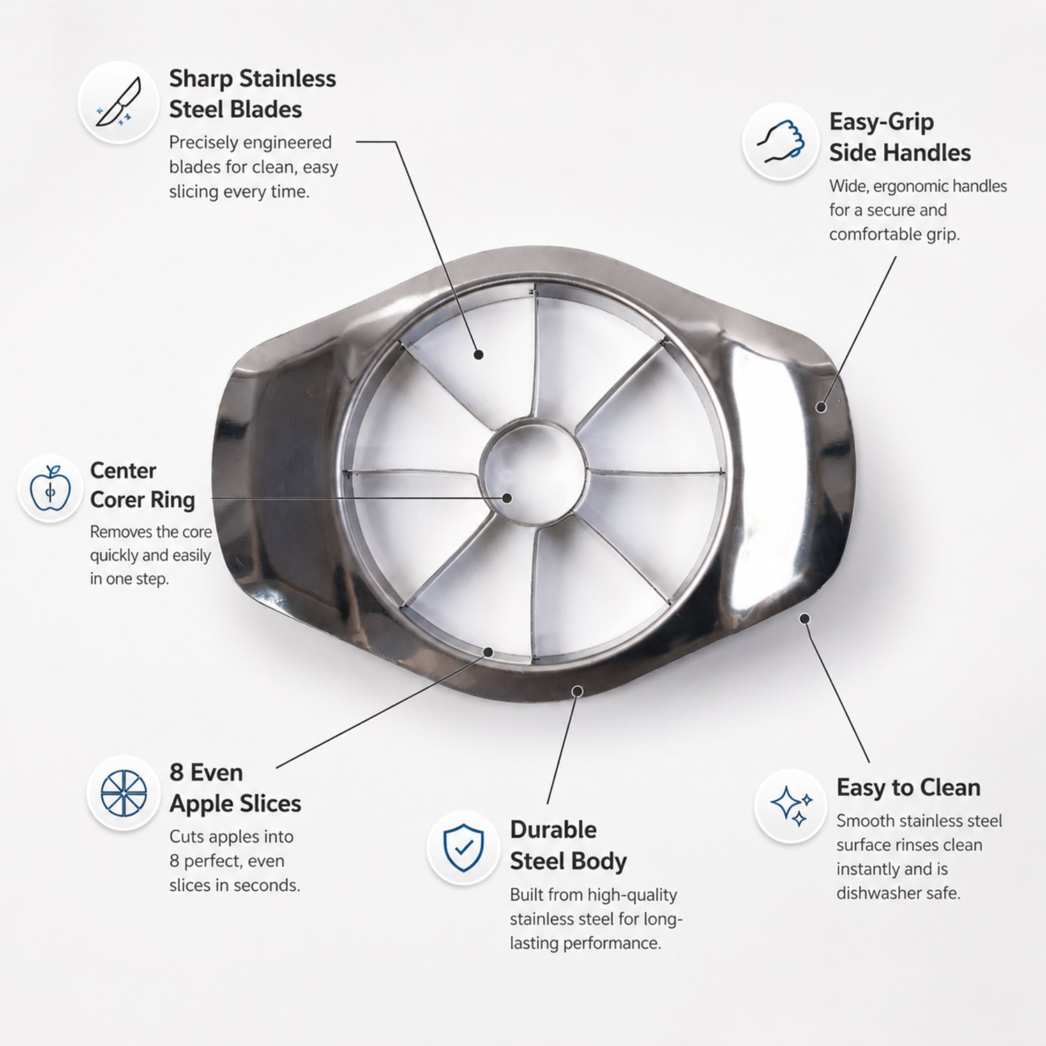 Ergonomic handle design of the apple cutter