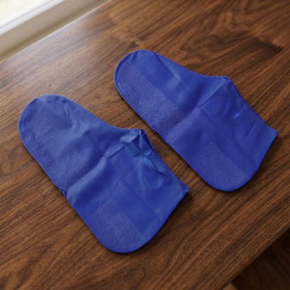 Folded blue silicone shoe cover compact for travel and daily outdoor activities