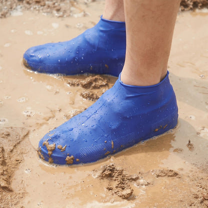 Live demonstration of silicone waterproof shoe cover in use